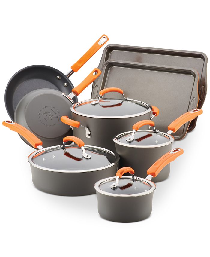 Cravings by Chrissy Teigen 10 Piece Hard Anodized Aluminum Nonstick  Cookware Set in Grey