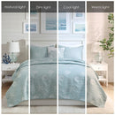 4 Piece Cotton Reversible Embroidered Quilt Set with Throw Pillow Aqua King/Cal King