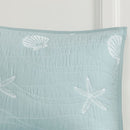 4 Piece Cotton Reversible Embroidered Quilt Set with Throw Pillow Aqua King/Cal King