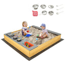 Wooden Sandbox Kids Sand Pit with Kitchen Playset Accessories for 3-8 Years Old