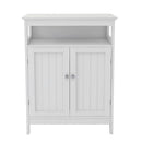 2-Door Bathroom Linen Cabinet with Storage Shelf in White Wood Finish