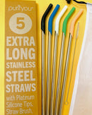 purifyou 14.5" Reusable Stainless Steel Straws with Silicone Tips – Eco-Friendly, Durable, and Travel-Ready