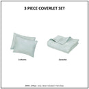 4 Piece Cotton Reversible Embroidered Quilt Set with Throw Pillow Aqua King/Cal King