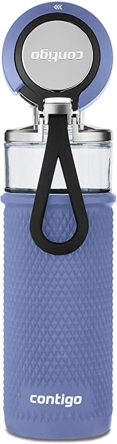 Contigo Evoke 20 oz Glass Water Bottle, Blue Corn.