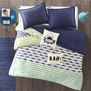 Urban Habitat Kids Finn Twin/Twin Xl Duvet Cover Set Kids Boy - Green, Navy , Shark Stripe – 4 Piece Bed Set Cover – - Machann.com