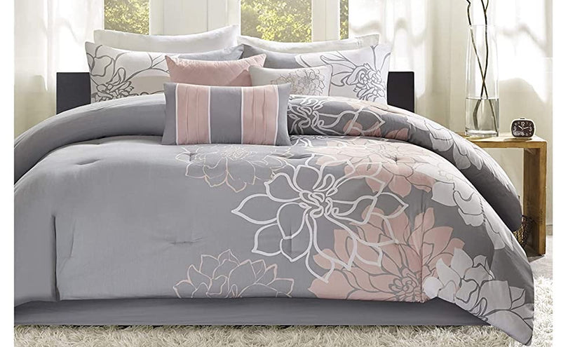 Madison Park Lola Cotton 7-Pc. Queen Comforter Set, Grey/Blush