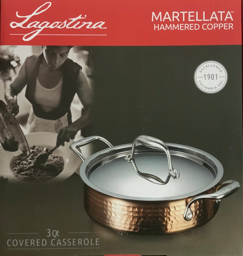 Lagostina Martellata Tri-ply Copper 3-Qt. Casserole With Lid