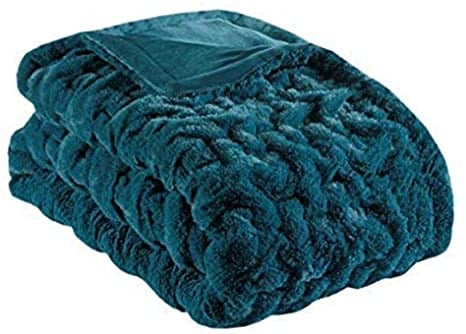 Madison Park Ruched Faux-Fur Throw, Teal