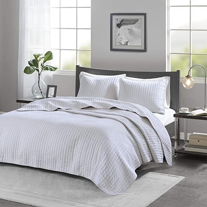 Madison Park Keaton Full/Queen Size Set 3 Piece Ultra Soft Microfiber Bed Quilted Coverlet, white - Machann.com