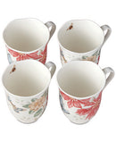 Lenox Butterfly Meadow Holiday set of 4 Mugs, Poinsettias and Jasmine Design
