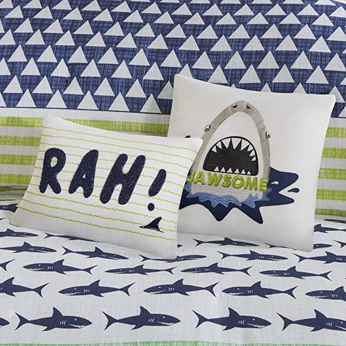 Urban Habitat Kids Finn Twin/Twin Xl Duvet Cover Set Kids Boy - Green, Navy , Shark Stripe – 4 Piece Bed Set Cover – - Machann.com