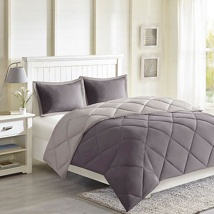 Madison Park Larkspur All Season Reversible Two Sides Down Alternative Set 3M Stain Release Comforters, Full/Queen, Charcoal/Grey