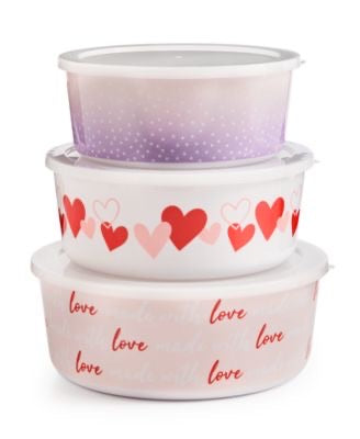 Martha Stewart Collection Valentine’s Day Melamine Nesting Bowls with Lids, Set Of 3