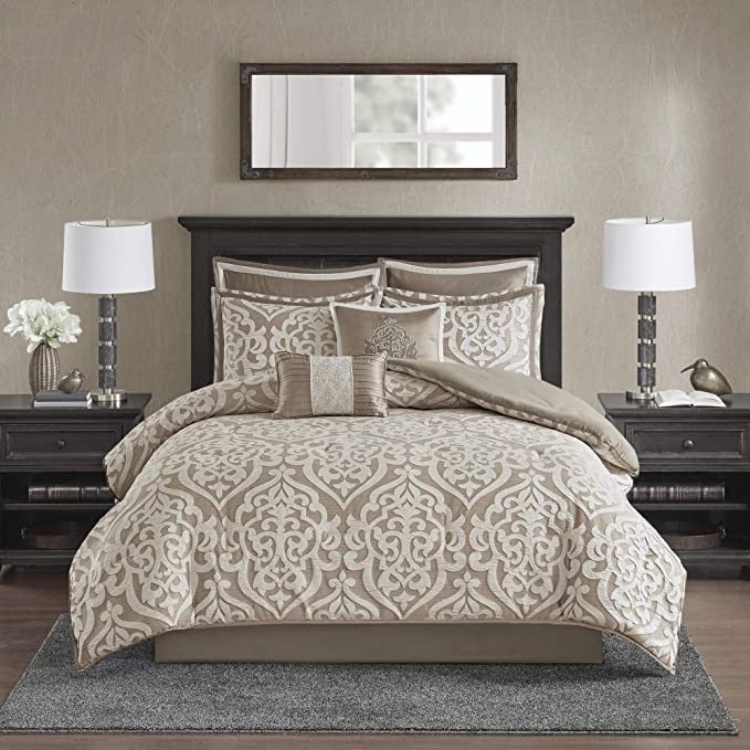 Madison Park Odette King 8-Pc. Jacquard Comforter Set,Tan