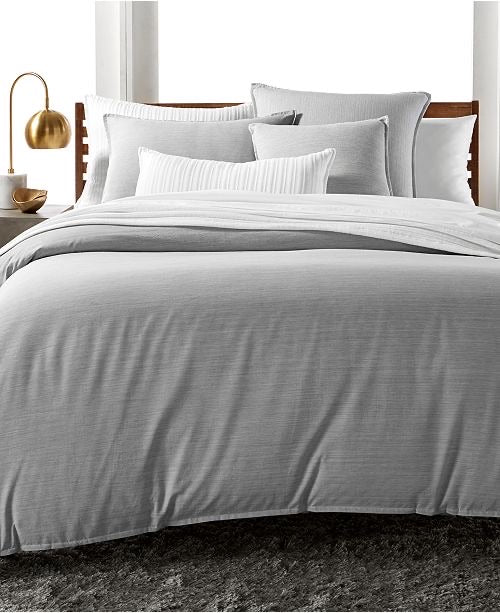Hotel Collection 525-Thread Count Yarn Dyed Twin Duvet Cover, Ash