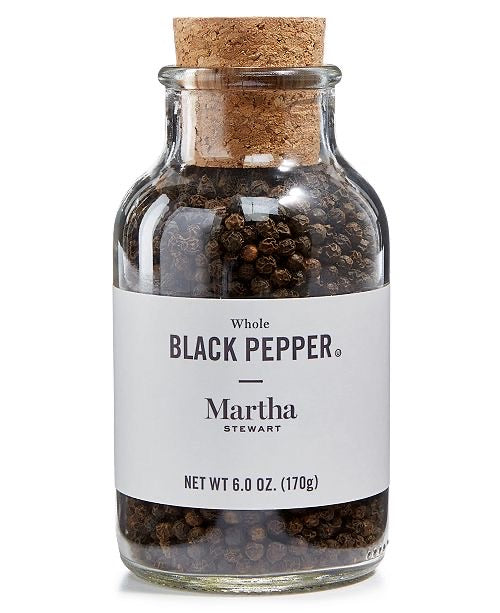 Martha Stewart Collection Whole Black Pepper in Decorative Jar with Cork