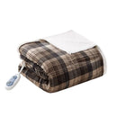 Woolrich Tasha Reversible Plaid Oversized Faux-Fur to Berber Electric Throw, Brown