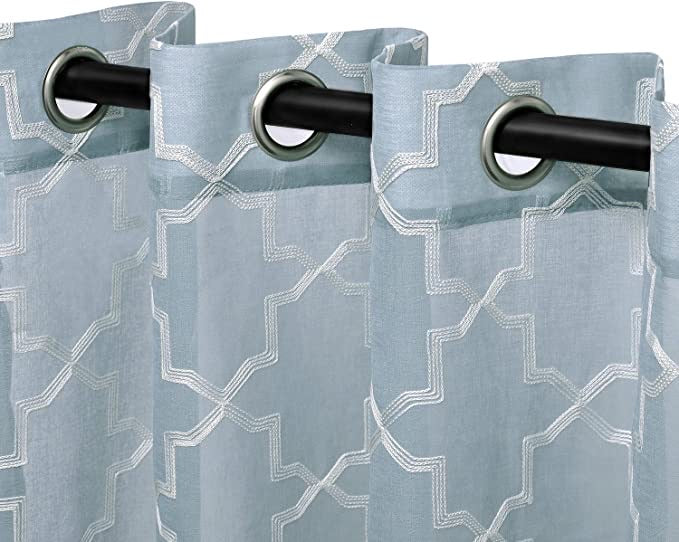 Superior Semi-Sheer Quatrefoil Printed Curtain Panels, Set of 2, light blue