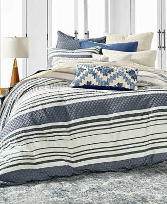 Lucky Brand Stripe Bed King 3-Pc. Duvet Cover Set, Navy