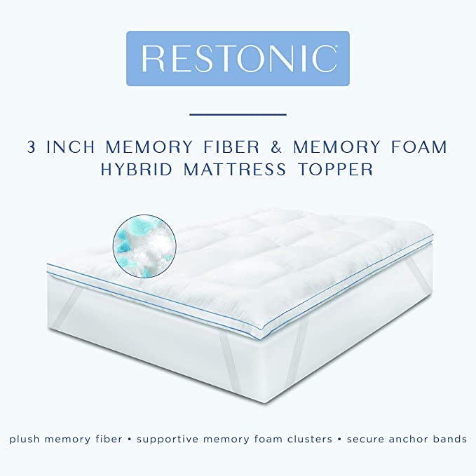 Restonic 3” MemoryFiber/Memory Foam Hybrid TwinXL Mattress Topper
