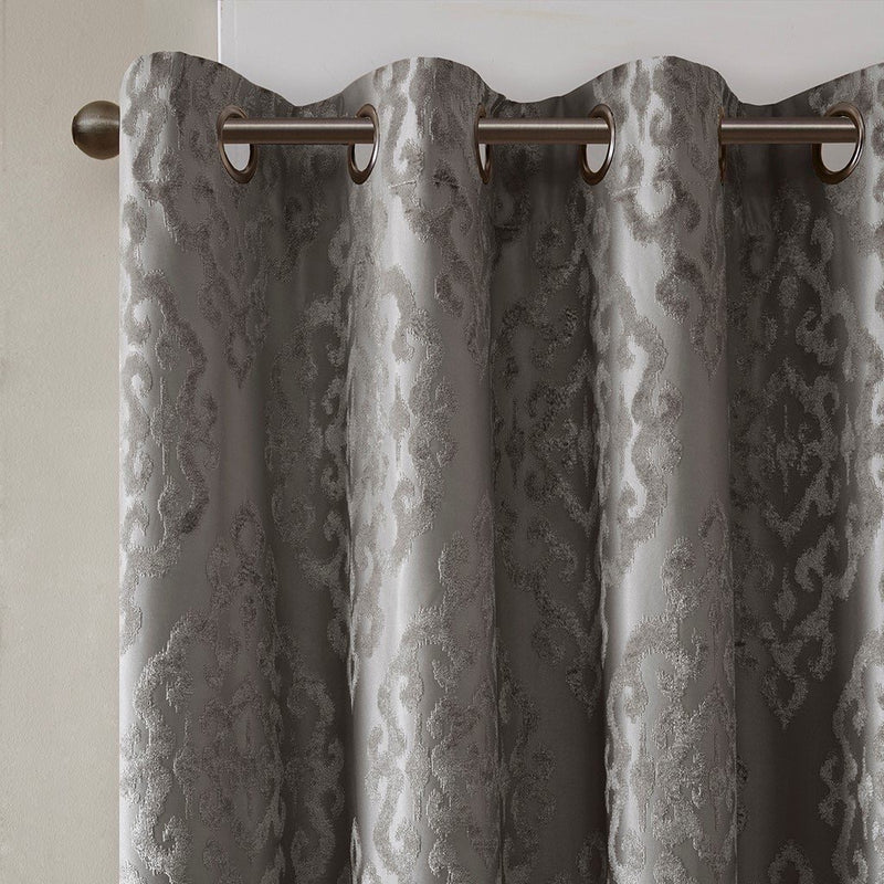 SunSmart Mirage 50”x108” Damask Total Blackout Curtain Panel, Charcoal