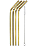 TMD Holdings Set of 4 Gold Stainless Steel Straws With Cleaning Brush
