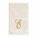 Avanti Towels, Monogram Initial Script Ivory and Gold 11”x 18” Fingertip, Letter E
