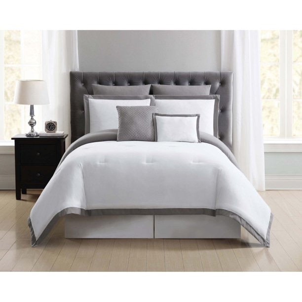 Truly Soft Everyday Hotel Border 7-Pc. Full/Queen Comforter Set, White and Grey