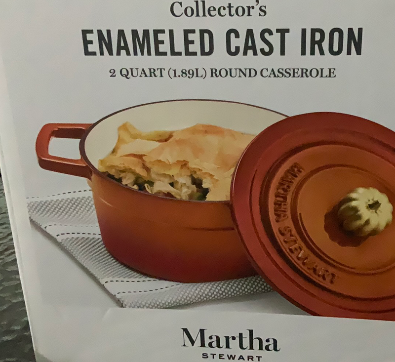 Martha Stewart The Holiday Collection 2-Qt Enameled Cast Iron Dutch Oven With Pumpkin Knob.
