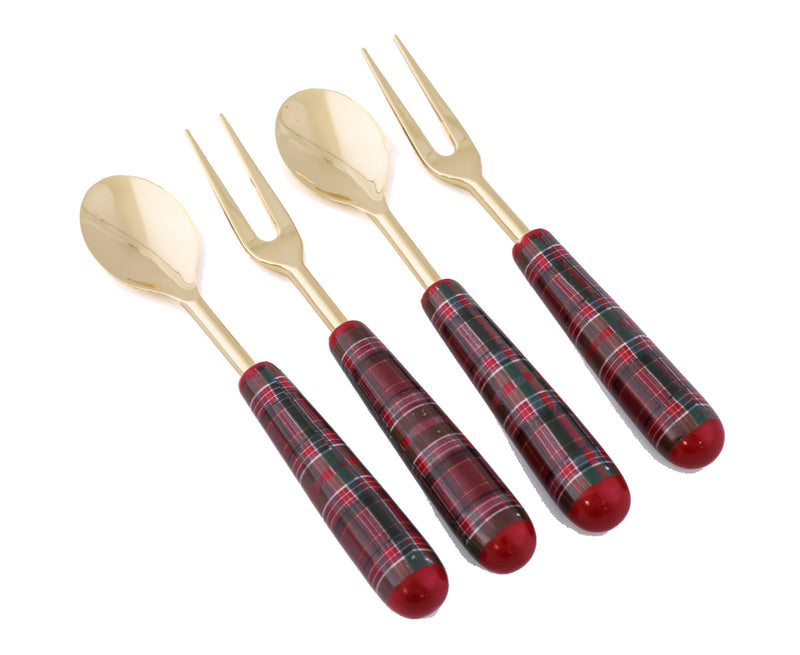 Thirstystone Holiday Plaid Cocktail Fork & Spoons Set of 4